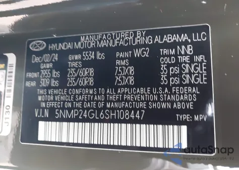 2025 Hyundai Santa Fe Sel z USA, uszkodzony, nr VIN 5NMP24GL6SH108447